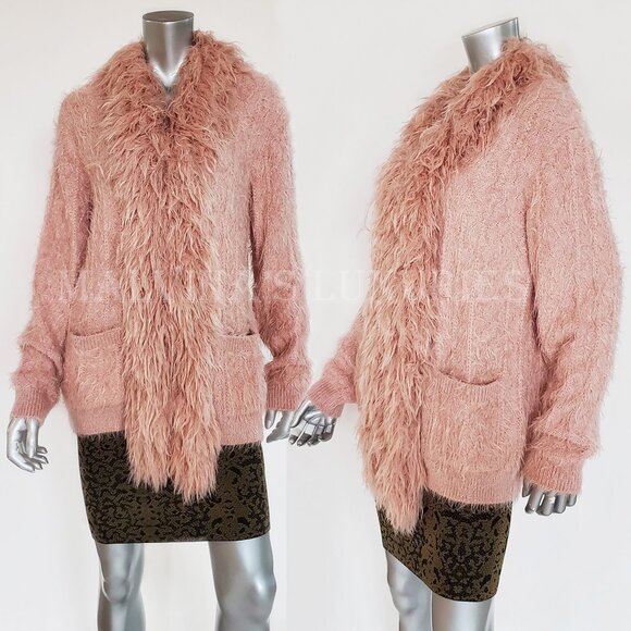 GUCCI SWEATER FUR EFFECT STITCH ROSE WOOL CARDIGAN w G LOGO sz L / LARGE - Picture 4 of 11
